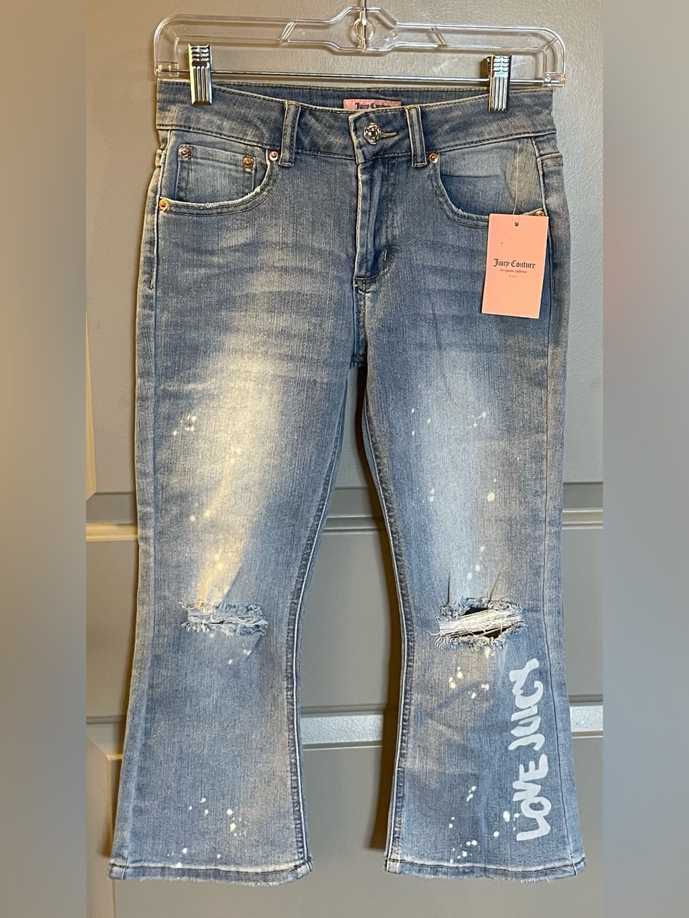 Juicy Couture Kids Y2K Flare Jeans Bleach Splatter Love Graphic Size 10 NWT